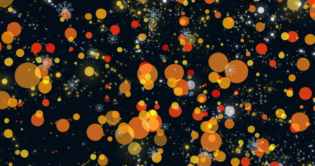 Poster - Image of snowflakes over light spots on black background