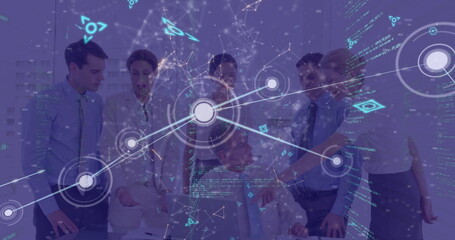Poster - image of network of connections with icons over globe