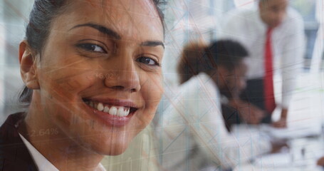 Poster - Image of graphs over diverse businesspeople working in office