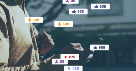 Poster - image of social media icons and numbers over speech sick emojis with sick emojis and social media