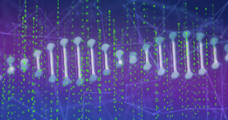Poster - Image of dna strand spinning over network of connections with icons