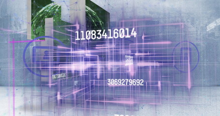 Poster - image of data processing over cityscape