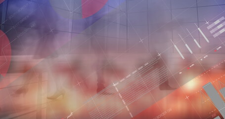 Poster - Image of globe with network of connections over basketball falling background