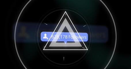Poster - image of shapes over followers growing number on black background
