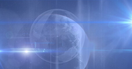 Poster - Image of blue light spots over globe against blue background