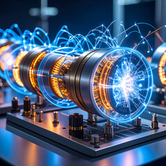 Wall Mural - Futuristic Energy Generator Advanced Technology glowing plasma tubes electric arc science fiction