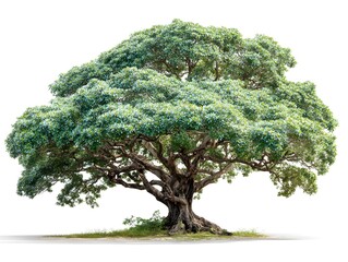 a large ficus tree with lush green foliage stands majestically against a clean white background in a