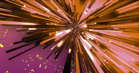 Poster - Image of confetti and orange lines on purple background