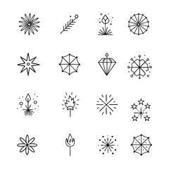 Poster - Geometric floral and fireworks line art icons set