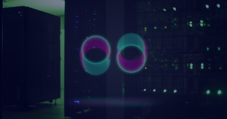 Poster - Image of neon circles overs servers