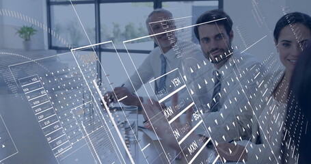 Poster - Image of data processing over caucasian business people in office