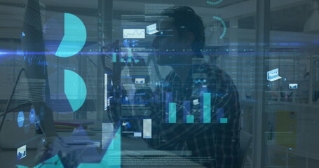 Poster - Image of data processing over caucasian businessman