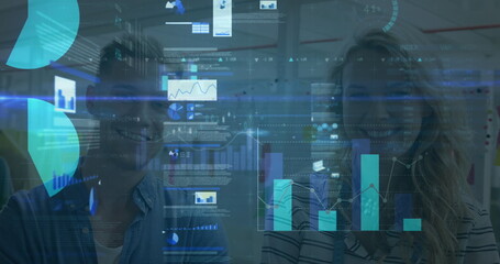Poster - Image of data processing over caucasian business people