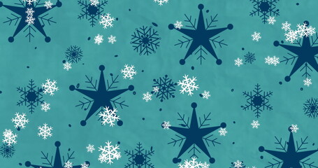 Poster - Image of snowflakes falling on green background at christmas