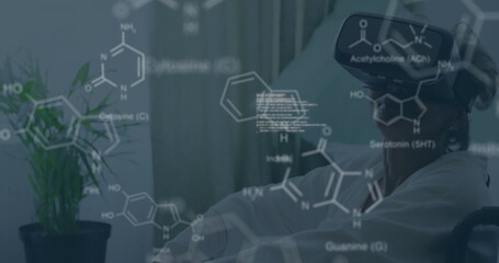Poster - Image of data processing over woman with vr headset