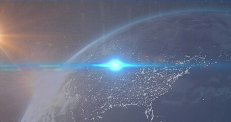 Poster - Image of blue light spot over globe against blue background