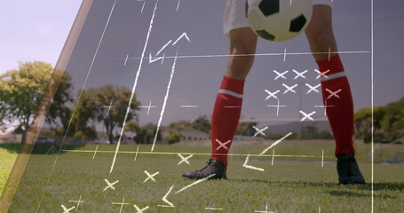Poster - Image of game plans over caucasian football player at stadium