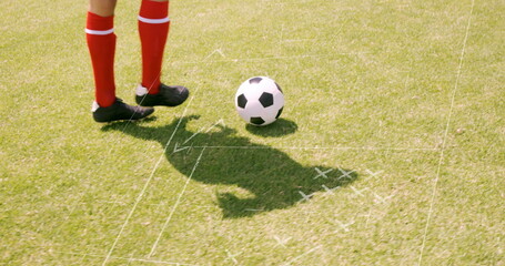 Poster - Image of game plans over caucasian football player at stadium