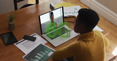 Poster - image of 6g text banner over african american woman having a image call on laptop at home