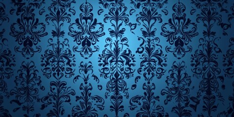 Poster - Beautiful Ornamental Textile Featuring Intricate Arabesque Patterns in Rich Blue and Navy Tones