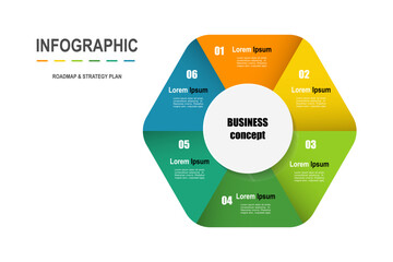 Wall Mural - For business concept with 6 steps infographics,  multicolor hexagonal shape, design for workflow layout, diagram, annual report, web design. vector illustration
