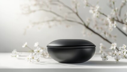 Fototapete - An elegant black podium with stunning rendering is showcased for product presentation in Chinese abstract style