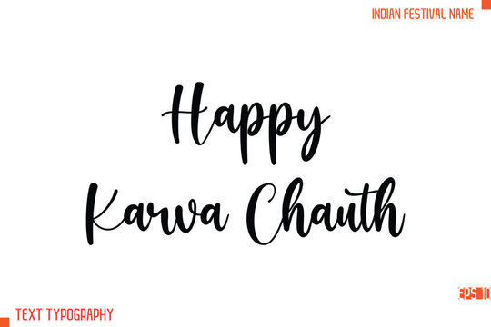 Happy Karva Chauth    -Indian Festival Name Modern Stylish Typography Text