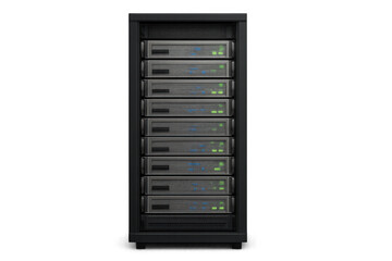 Poster - Server rack with blinking lights on a transparent background, representing modern technology, data storage, and network infrastructure