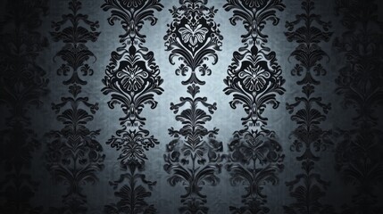 Poster - Elegant Vintage Damask Pattern with Dark Florals and Ornate Gothic Elements for Luxurious Design