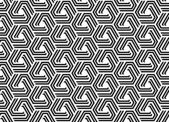 Leinwandbilder - Abstract geometric pattern with stripes, lines. Seamless vector background. White and black ornament. Simple lattice graphic design.