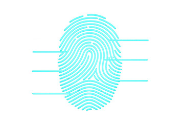 Poster - Fingerprint scanning process with glowing lines symbolizing digital identification, biometric authentication, and data protection