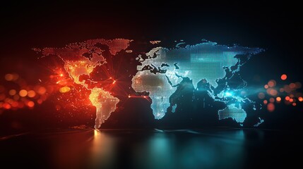 Fototapete - Global Network: A Digital World Map