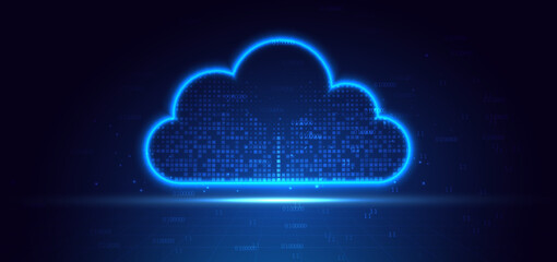 Poster - Cloud futuristic technology connected digital servers on dark blue background.