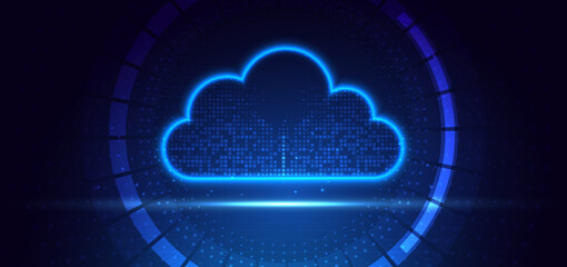 Poster - Cloud futuristic technology connected digital servers on dark blue background.