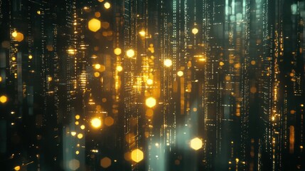 Fototapete - Golden Data Stream: Abstract Digital Art
