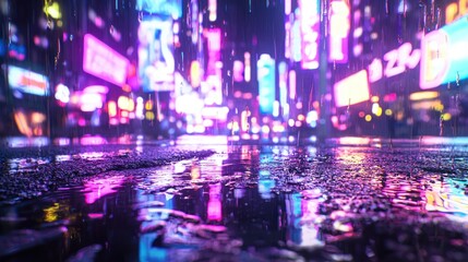 Poster - Neon City Rain: A Cyberpunk Nightscape