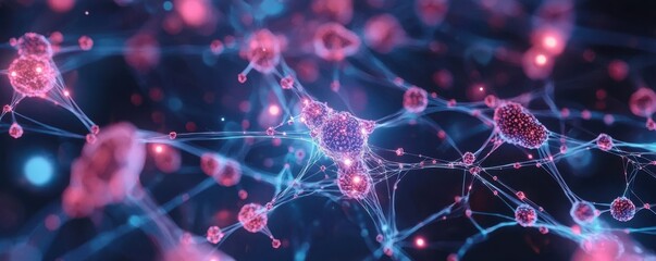 Poster - Colorful abstract representation of molecular structures in 3D space