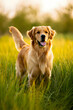 © SORIF - Golden Retriever Sitting in Sunny Meadow with Bokeh Background