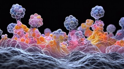 Poster - Vibrant Abstract Structure of Colorful Bubbles and Wavy Patterns
