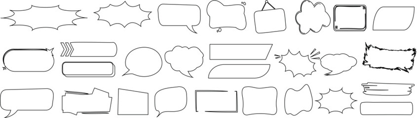 Wall Mural - Hand drawn speech bubbles, thought clouds, and text boxes in a playful, sketchy style doodle elements  for comics, designs, and creative projects. Ideal for graphic design