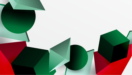 Aufkleber - Abstract geometric shapes, green, red, white. Minimalist design, flat illustration, modern aesthetic. Clean composition, simple forms.
