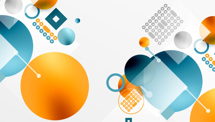 Aufkleber - Abstract geometric shapes, circles, squares, dots. Modern design, bright colors, clean composition. Minimalist aesthetic, playful elements.