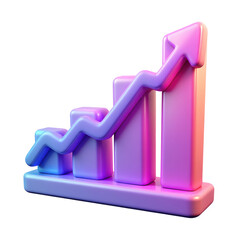 Aufkleber - Bar graph icon with an upward arrow in vibrant neon holographic style. Isolated plastic 3D icon.