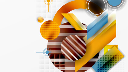 Aufkleber - Abstract geometric composition. Circles, rectangles overlap creating dynamic visual effect. Warm, cool colors dominate design.