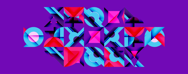 Aufkleber - Abstract geometric shapes, vibrant colors, purple background. Modern design, dynamic composition, visual texture.
