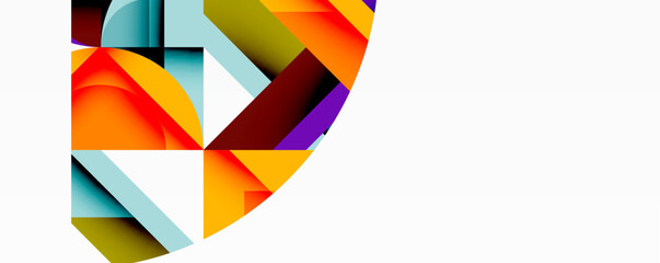 Poster - Abstract geometric shapes overlap, creating vibrant color blocks. Composition features orange, blue, purple hues against white background.