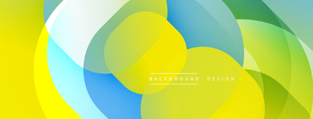 Fototapete - Abstract colorful shapes overlap. Yellow, green, blue hues create dynamic visual effect. Modern design element for backgrounds.
