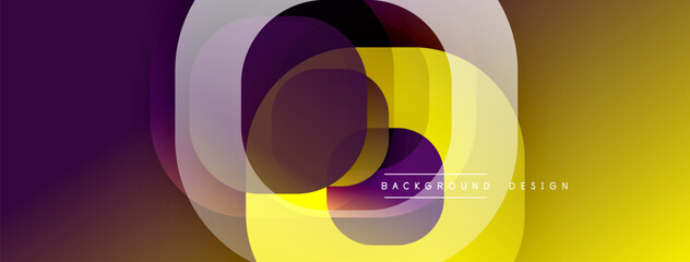 Aufkleber - Abstract geometric composition. Overlapping rounded squares create dynamic visual effect. Gradient colorspurple, yellowdominate design. Modern, stylish background.