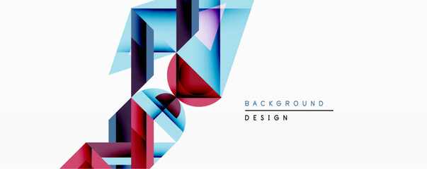 Poster - Abstract geometric design features layered shapes, vibrant colors. Blue, purple, red gradients create dynamic visual effect. Modern, minimalist aesthetic suitable for backgrounds.