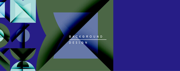 Aufkleber - Abstract geometric composition. Overlapping shapes create dynamic visual effect. Blue, green hues dominate design. Modern aesthetic, suitable background element.